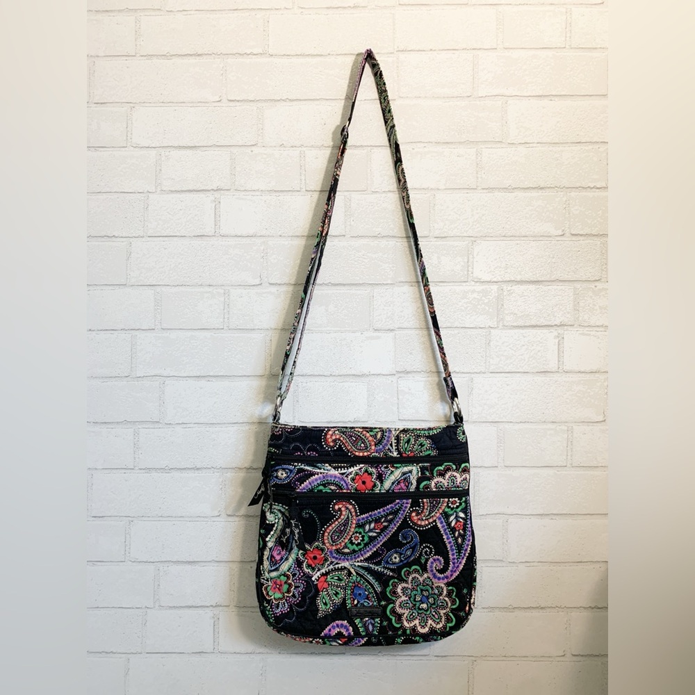 Vera Bradley Black Kiev Paisley Triple Zip Hipster Crossbody Shoulder Bag